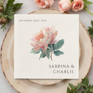 Blush Pink Peony Elegant Floral Wedding Napkin
