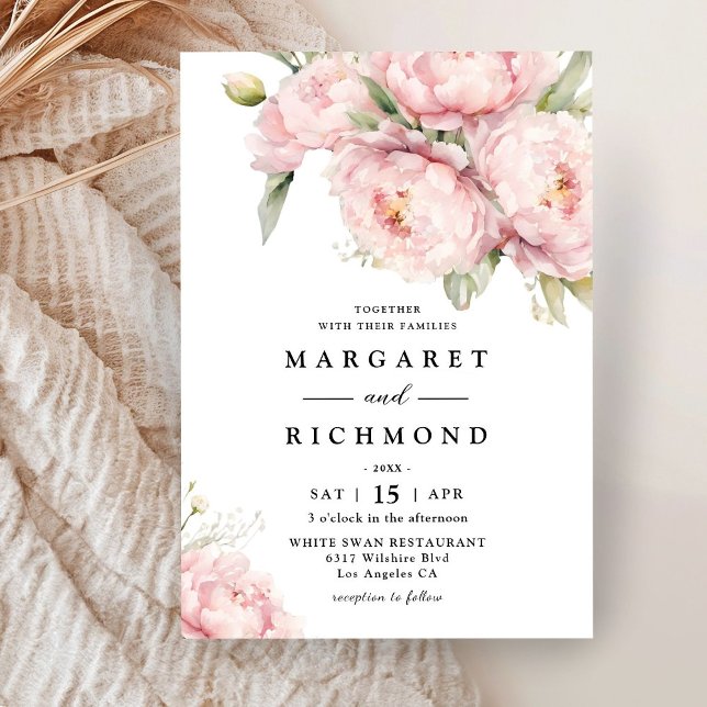 Blush Pink Peony Elegant Watercolor Wedding Invitation (Creator Uploaded)