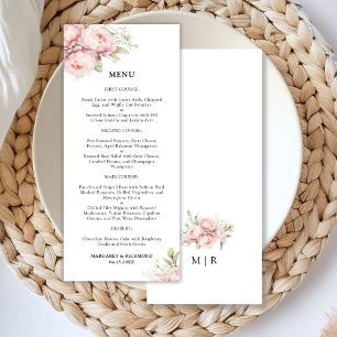 Blush Pink Peony Elegant Watercolor Wedding Menu