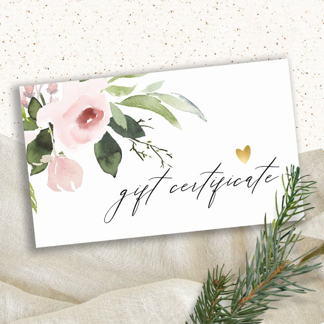 Blush Pink Peony Flora Watercolor Gift Certificate (Creator Uploaded)