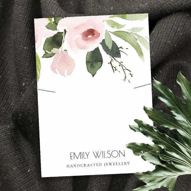 BLUSH PINK PEONY FLORA WATERCOLOR NECKLACE DISPLAY BUSINESS CARD (Creator Uploaded)