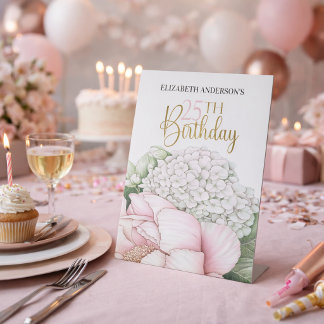 Blush Pink Peony Floral 25th Birthday  Pedestal Sign