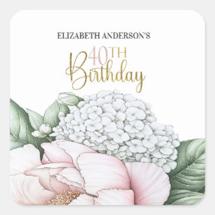 Blush Pink Peony Floral 40th Birthday  Square Sticker