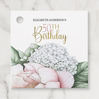 Blush Pink Peony Floral 50th Birthday  Favour Tags