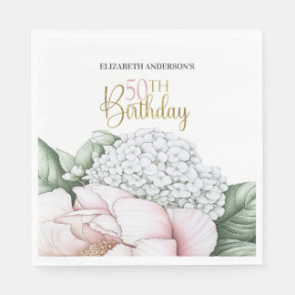 Blush Pink Peony Floral 50th Birthday  Napkin