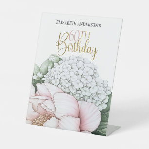 Blush Pink Peony Floral 60th Birthday Pedestal Sign