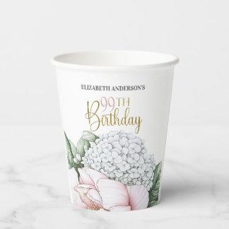 Blush Pink Peony Floral 99th Birthday Paper Cups