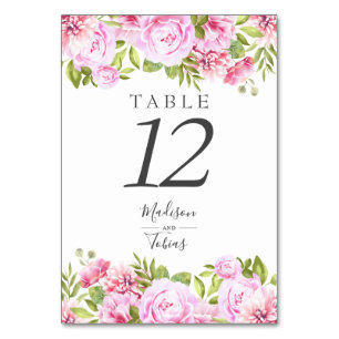Blush Pink Peony Floral Chic Elegant Script Table Number