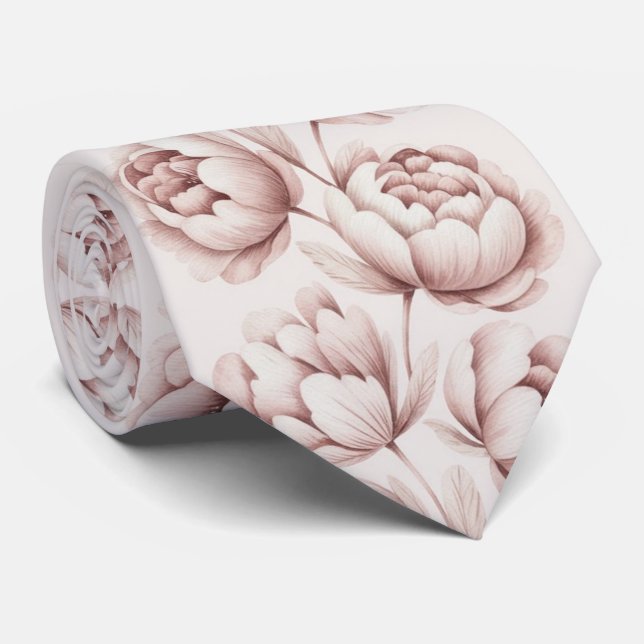 Blush Pink Peony Floral Tie (Rolled)