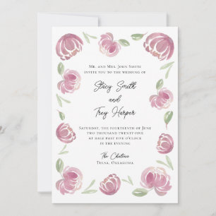 Blush Pink Peony Floral Watercolor Wedding Invite
