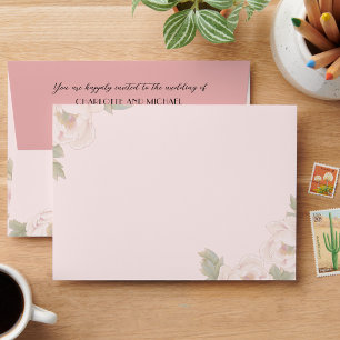 Blush Pink Peony Floral Wedding  Envelope
