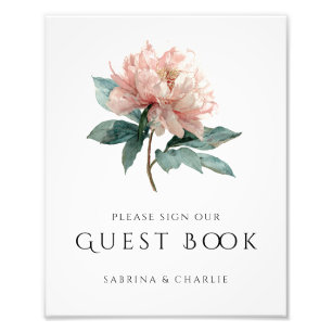 Blush Pink Peony Floral Wedding Guest Book Sign