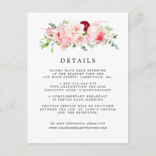 Blush Pink Peony Floral Wedding Guest Details Enclosure Card