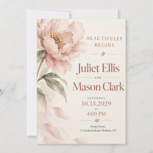Blush Pink Peony Floral Wedding Invitation