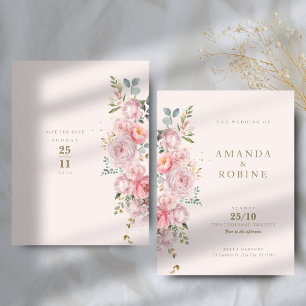 Blush Pink Peony Floral Wedding Invitation