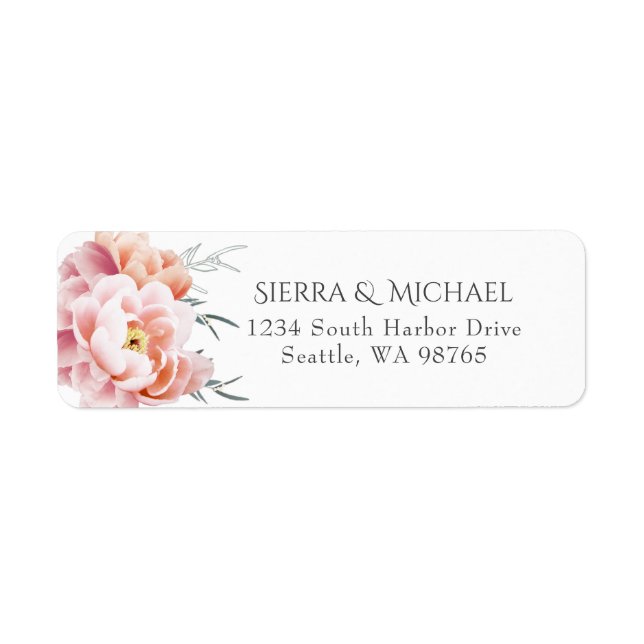 Blush Pink Peony Floral Wedding Return Address (Front)