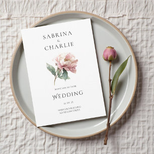 Blush Pink Peony Flower Elegant Botanical Wedding Invitation