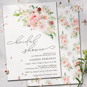 Blush Pink Peony Garden   Modern Bridal Shower Invitation