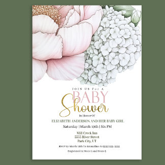 Blush Pink Peony Girl Baby Shower Invitation