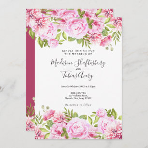 Blush Pink Peony Greenery Floral Wedding Invitation