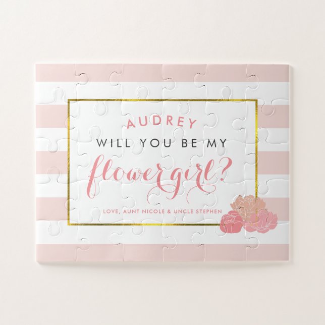 Blush Pink Peony | Personalised Be My Flower Girl Jigsaw Puzzle (Horizontal)