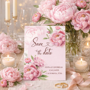Blush Pink Peony Save the Date Card