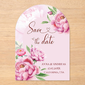Blush Pink Peony Save the Date Card Acrylic Invitations