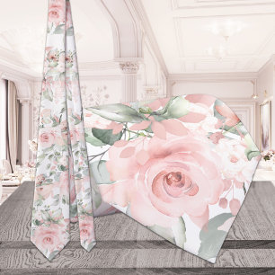 Blush Pink Peony Silver Greenery Wedding Tie