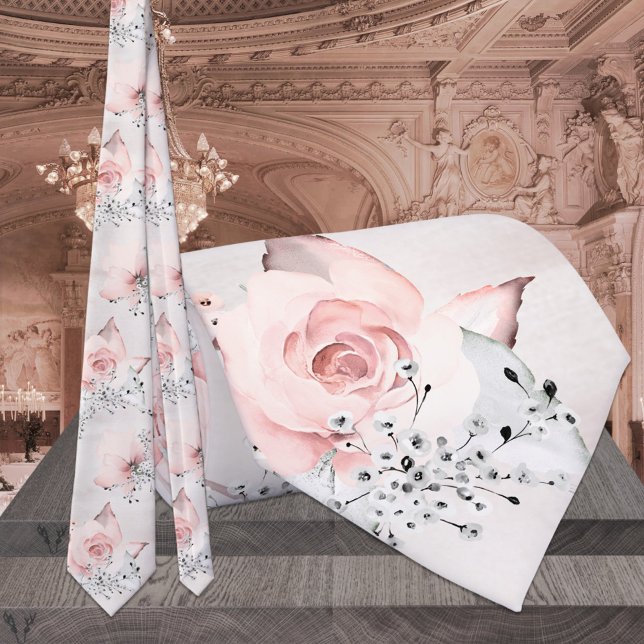 Blush Pink Peony Silver Grey Greenery Wedding Tie (Creator Uploaded)