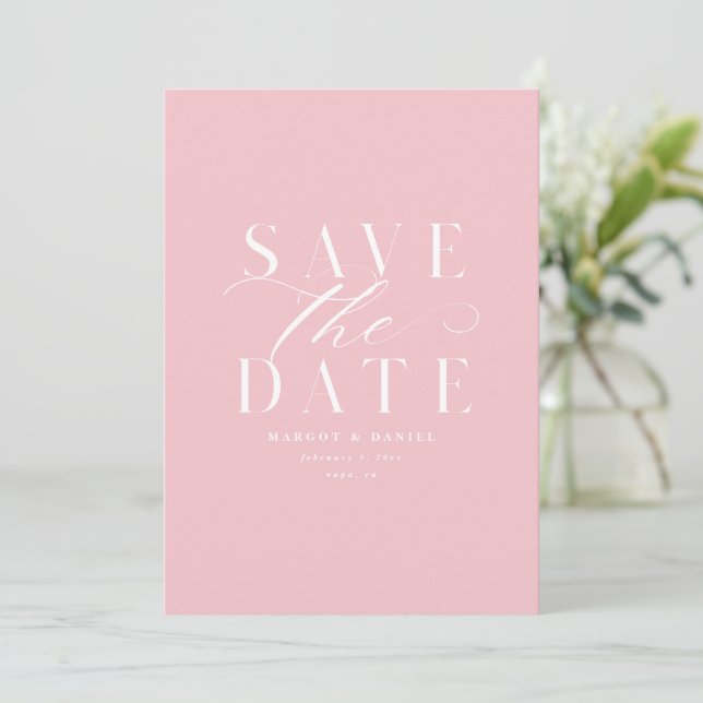 Blush Pink Peony Simple Save The Date No Photo QR (Standing Front)