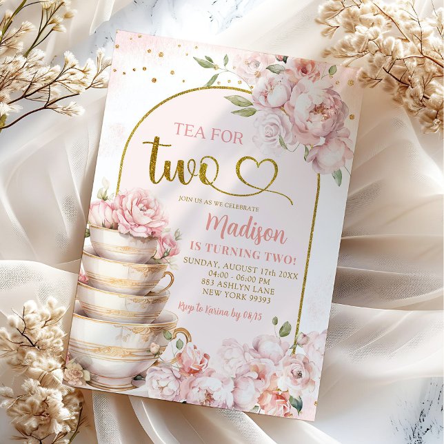 Blush Pink Peony Tea for Two Birthday Party Invitation (Creator Uploaded)