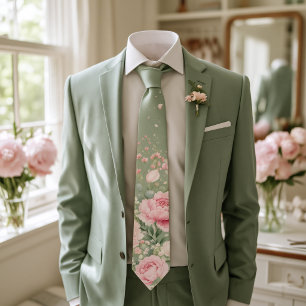 Blush Pink Peony Watercolor Spring Wedding Tie