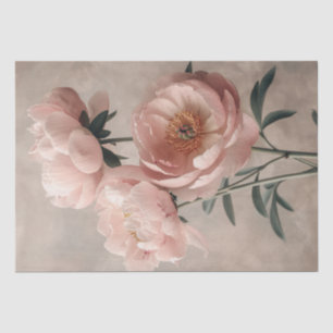 Blush Pink Peony with Green Leaves Decoupage Tissue Paper