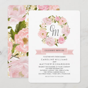 Blush Pink Peony Wreath Wedding Invitation