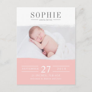 Blush pink perfection photo birth announcement postcard