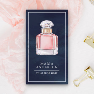 Blush Pink Perfume Bottle Navy Blue Business Card