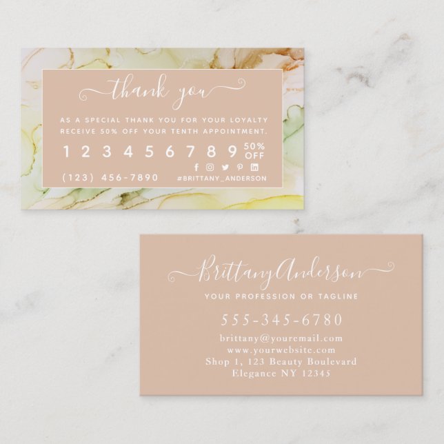 Blush Pink Personalised Beauty Loyalty Card (Front/Back)