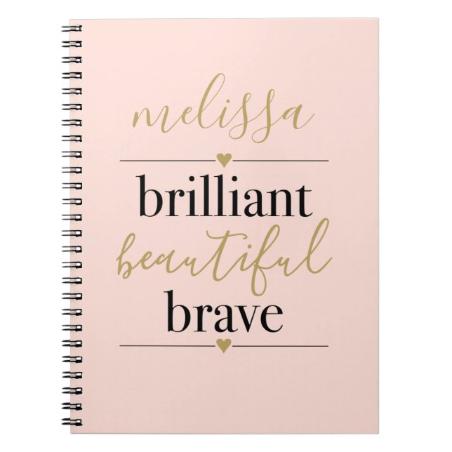 Blush Pink Personalised Brilliant Beautiful Brave Notebook (Front)