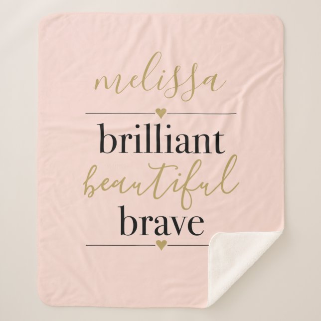 Blush Pink Personalised Brilliant Beautiful Brave Sherpa Blanket (Front)