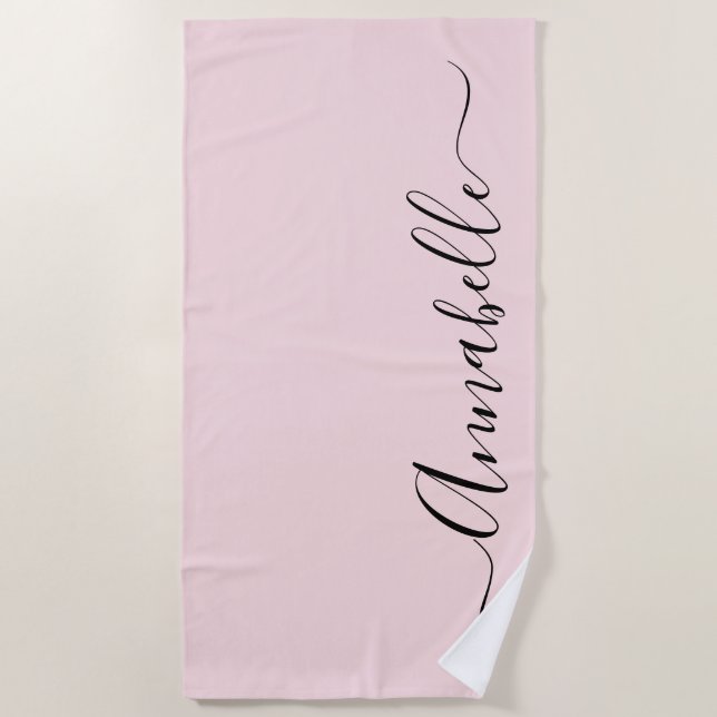 Blush Pink Personalised Girls Name Beach Towel (Front)