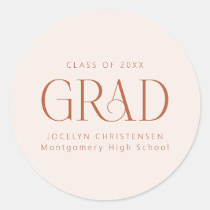 Blush Pink Personalised Modern Grad Graduate Classic Round Sticker