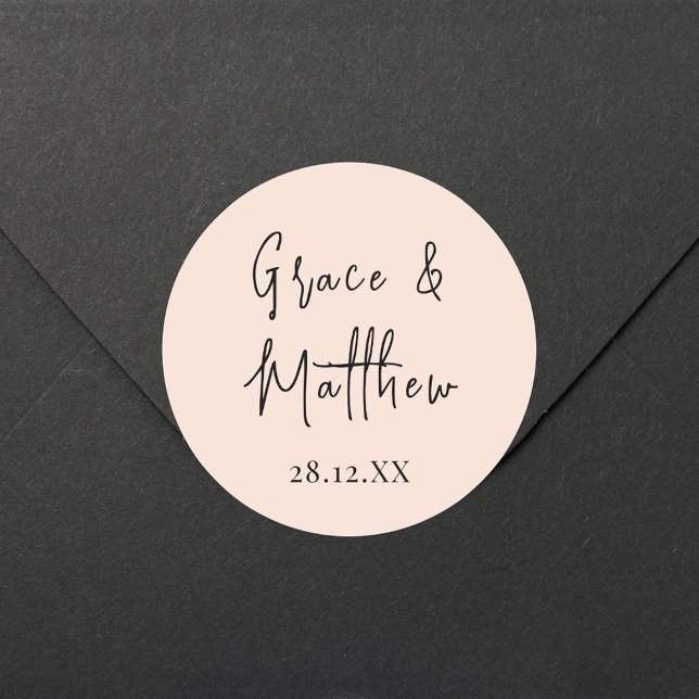 Blush Pink Personalised Names Wedding Gift Favour Classic Round Sticker (Creator Uploaded)