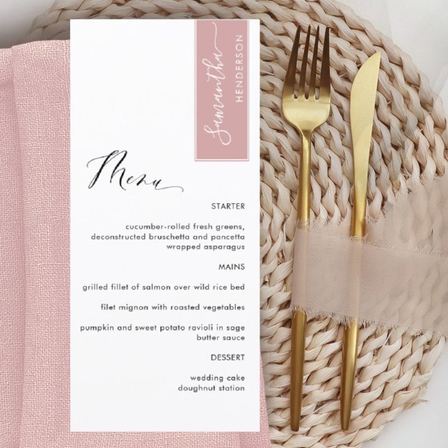 Blush Pink Personalised with Guest Name Elegant Menu (Creator Uploaded)