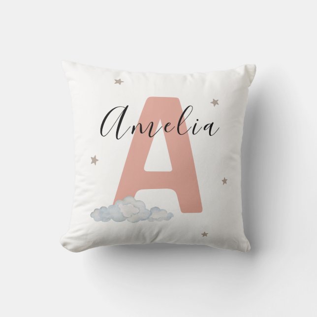 Blush Pink Personalized Baby Name Pillow Custom (Front)