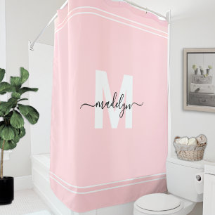 Blush Pink Personalized Elegant Name Monogram Shower Curtain
