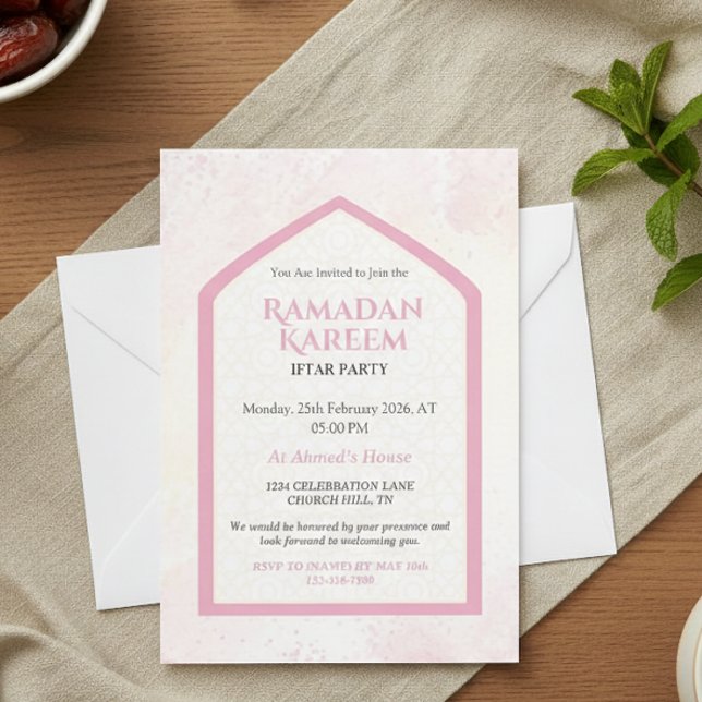 Blush Pink Personalized Ramadan Kareem Iftar  Invitation (Creator Uploaded)