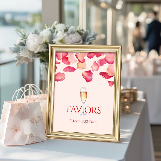 Blush Pink Petals & Prosecco Bridal Shower Favours Poster (Creator Uploaded)