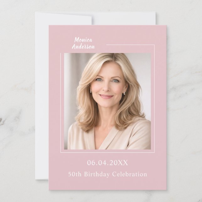 Blush pink photo birthday invitation (Front)