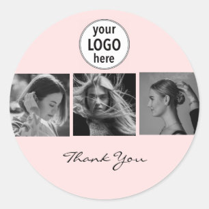 Blush Pink Photo Black Script Hair Stylist  Classic Round Sticker