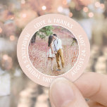 Blush Pink Photo Bridal Shower Love & Thanks Classic Round Sticker<br><div class="desc">Add an elegant personalised touch to bridal shower thank you notes, party favours, and decorations with these chic custom photo round stickers / envelope seals. (IMAGE PLACEMENT TIP: An easy way to centre a photo exactly how you want is to crop it before uploading to the Zazzle website.) Design features...</div>